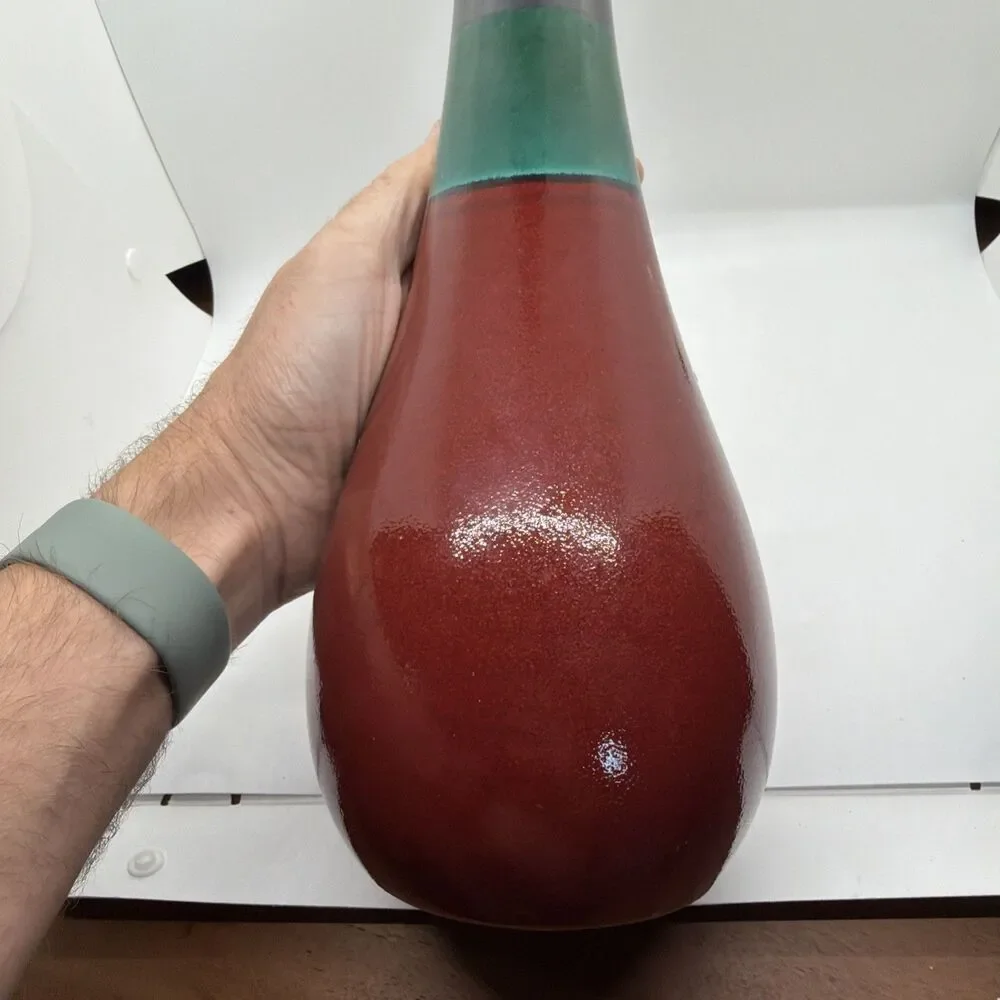 DESTINOS S.A. Vintage Glazed Red & Green 15” Vase Made in Portugal